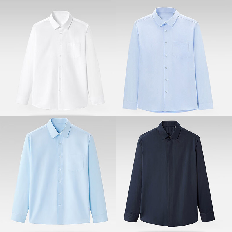 专柜价299！男装2024春季新款纯色商务休闲弹力修身长袖衬衫合