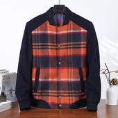 H家 棒球领修身 撤标撤柜 男士 格子休闲毛呢夹克外套 春秋季