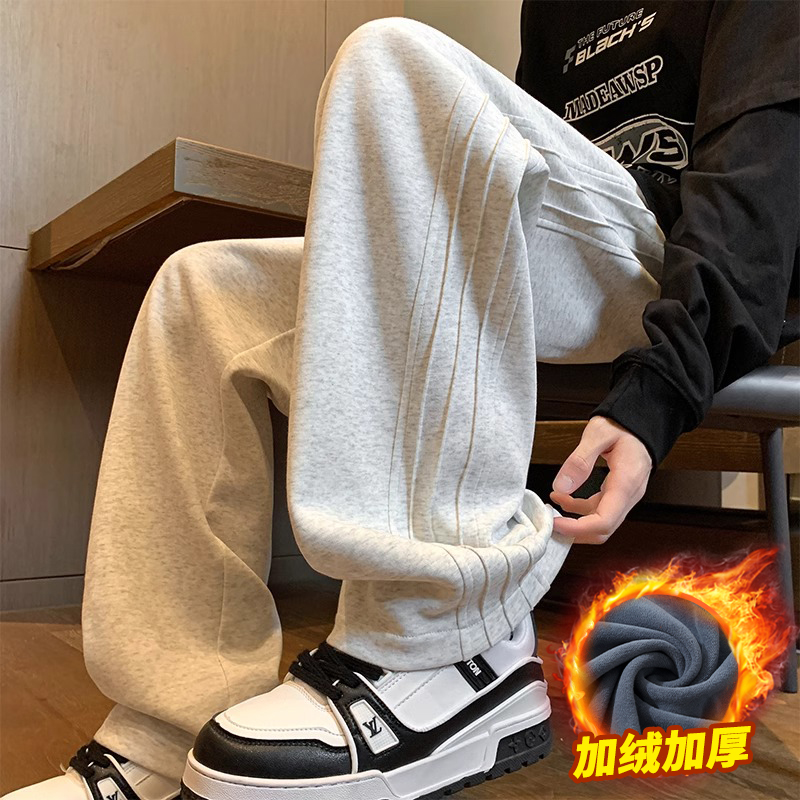 撤柜撤标（D）条纹卫裤秋冬加绒加厚美式潮帅气高街宽松直筒长裤