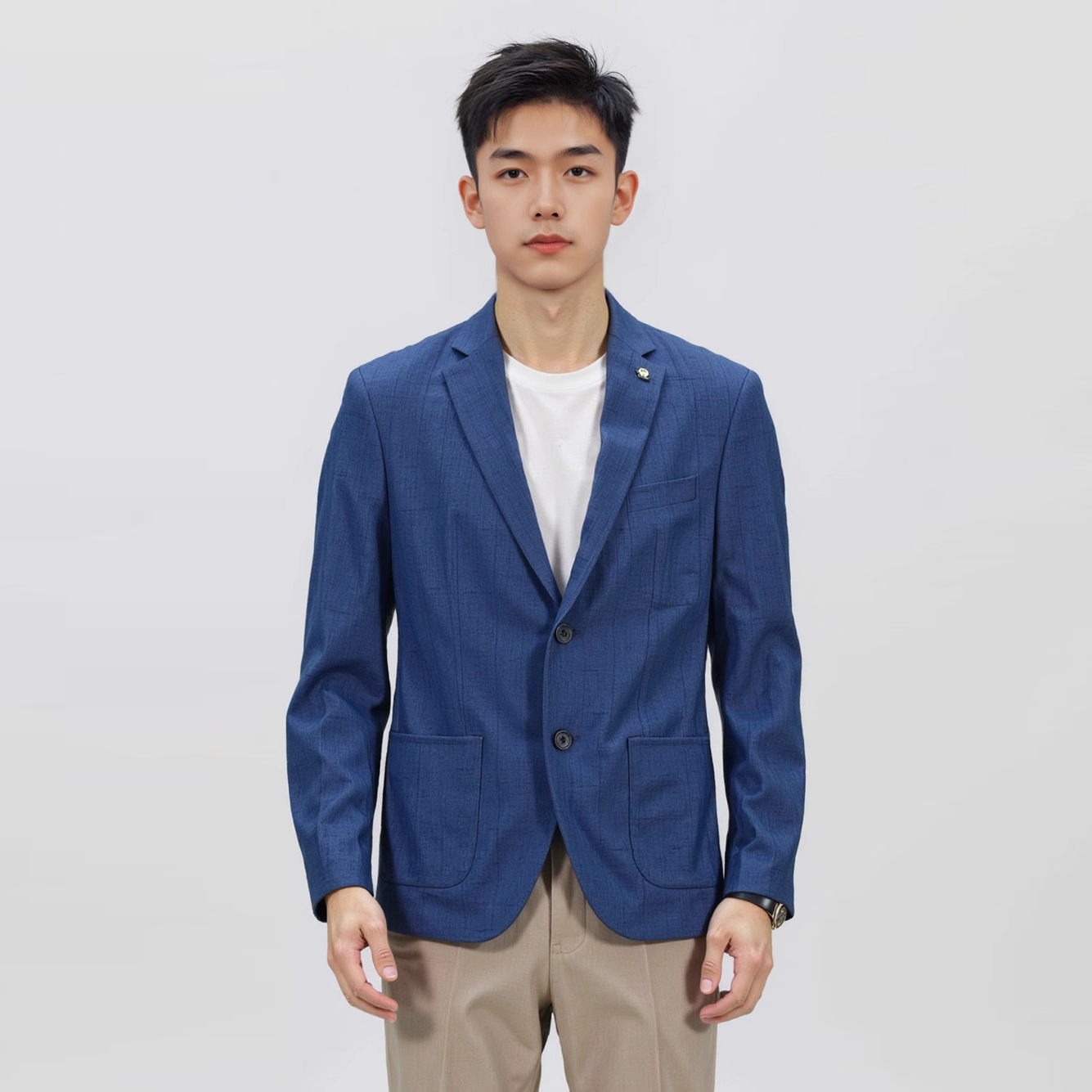 格纹典雅西装外套2025新款平驳领休闲男士微弹休闲西服