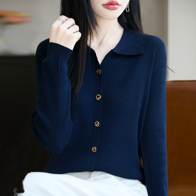 撤标撤柜(A)时尚翻领针织开衫外套女款春秋外搭洋气大码女装上衣