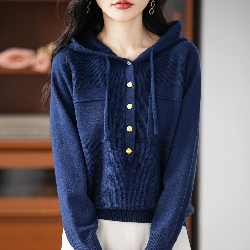 撤柜撤标(A)连帽卫衣针织打底衫女春秋洋气上衣大码女装秋冬毛衣
