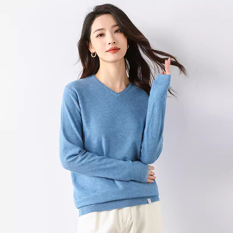 2024年春季大牌撤标新款时尚百搭净色V领商务休闲套头长袖针织衫