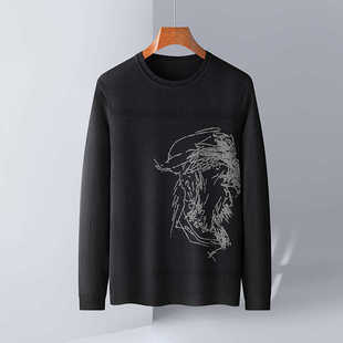 针织衫 一线撤柜撤标2024年春季 休闲印花图案圆领长袖 男新款 时尚