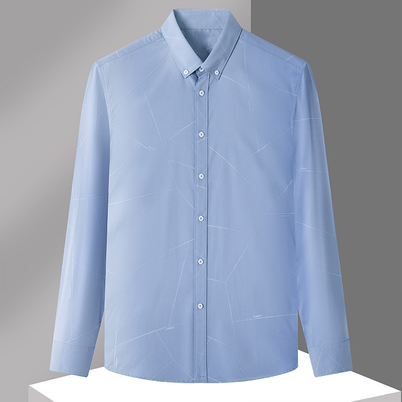 2024年大牌撤标新款时尚几何印花弹力凉感面料亲肤透气长袖衬衫