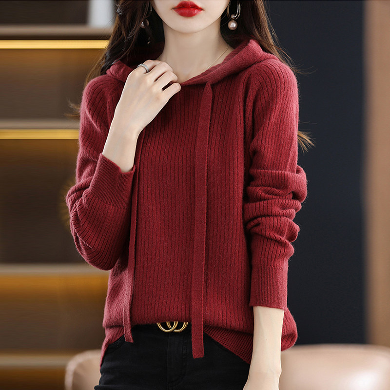 撤标撤柜(A)红色连帽毛衣秋冬季新款大码百搭舒适卫衣针织打底衫,女装/女士精品,毛衣,淘宝优惠券,粉丝福利购,淘宝优惠卷