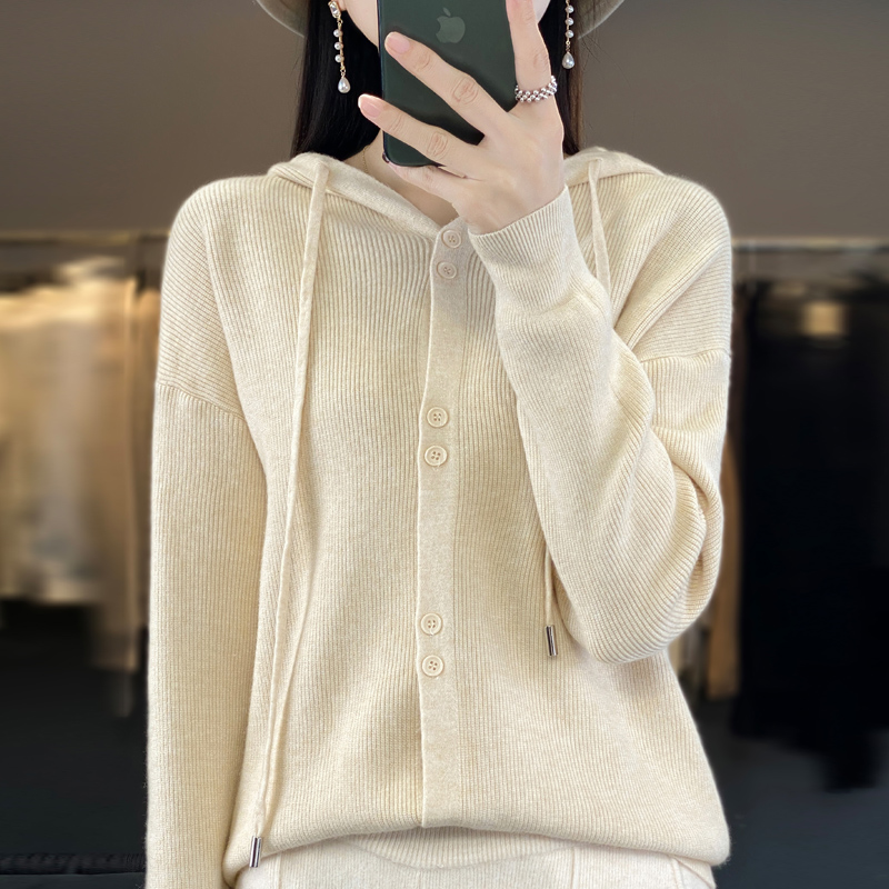 撤标撤柜(A)外套春秋大码女装秋冬休闲连帽卫衣纽扣针织开衫毛衣