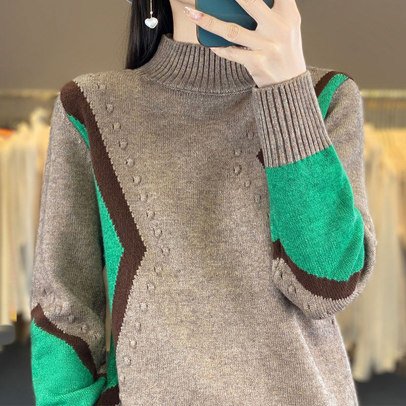 撤标撤柜(A)半高领打底衫秋冬时尚洋气时髦针织上衣拼接大码毛衣,女装/女士精品,毛针织衫,淘宝优惠券,粉丝福利购,淘宝优惠卷