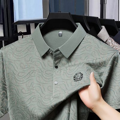 撤标撤柜（W）满身波浪暗纹 POLO 精致小刺绣翻领短袖百搭体恤衫