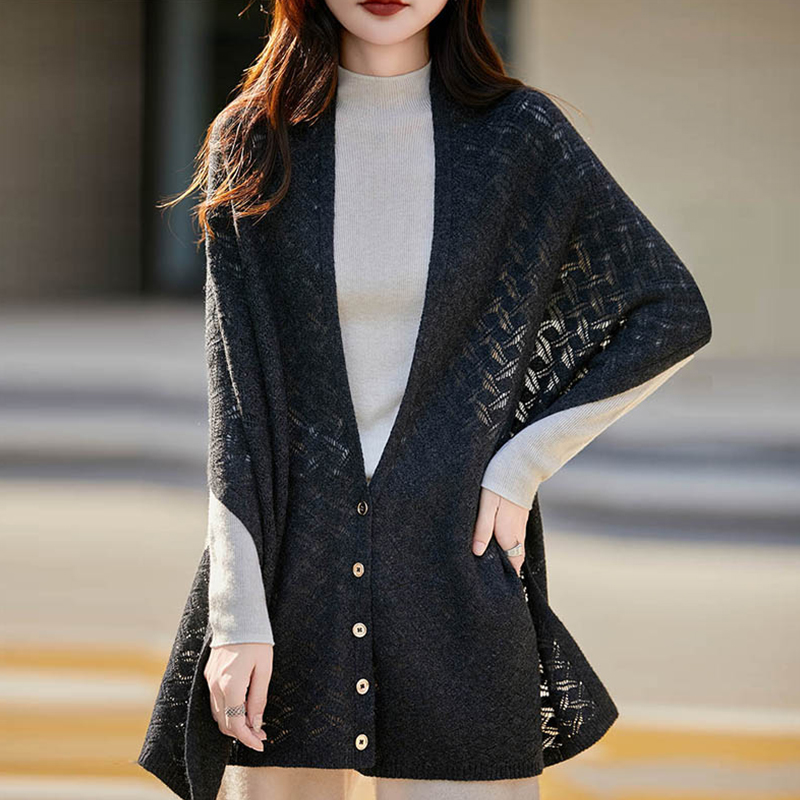 撤柜撤标(A)镂空披肩针织开衫外套女春秋外搭洋气大码女装上衣