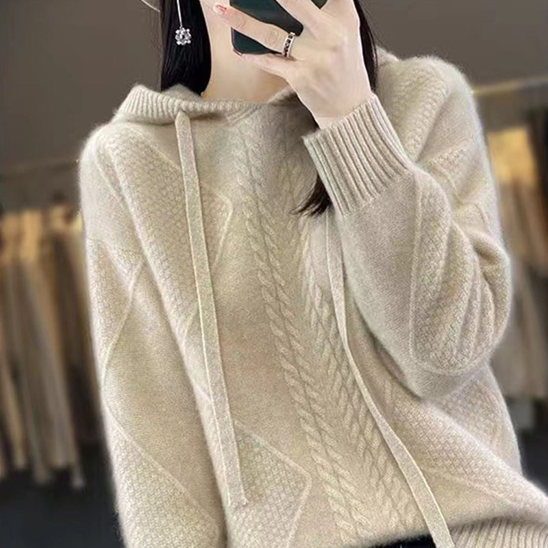 撤标撤柜(A)连帽百搭针织打底衫女秋流行上衣洋气大码女装毛衣