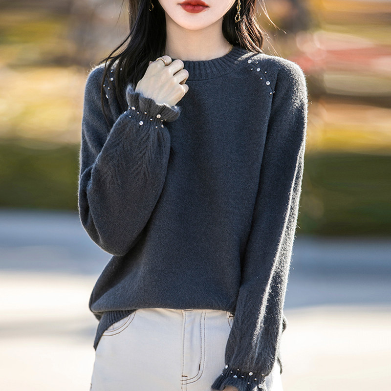 撤标撤柜(A)花袖针织打底衫女春秋内搭洋气大码女装秋冬钉珠毛衣,女装/女士精品,毛针织衫,淘宝优惠券,粉丝福利购,淘宝优惠卷