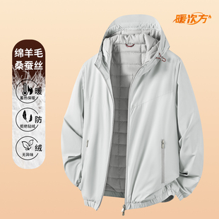 男新款 秋冬季 羊毛桑蚕丝棉衣外套蓄热保暖防钻绒外套 撤标撤柜