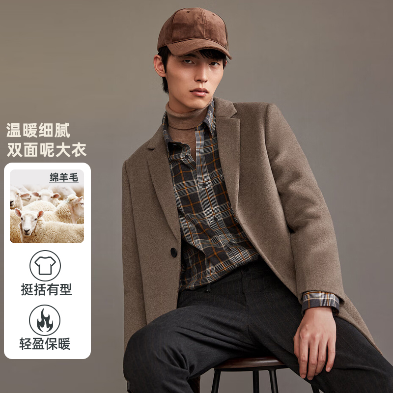 品牌撤柜秋冬季男士时尚百搭气质双面呢温暖细腻排扣毛呢大衣外套