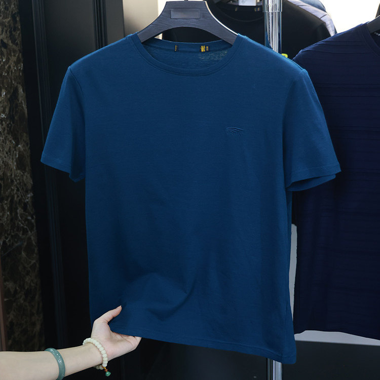 【H家】撤标撤柜！夏季男士简约百搭绣标丝光棉休闲短袖T恤上衣