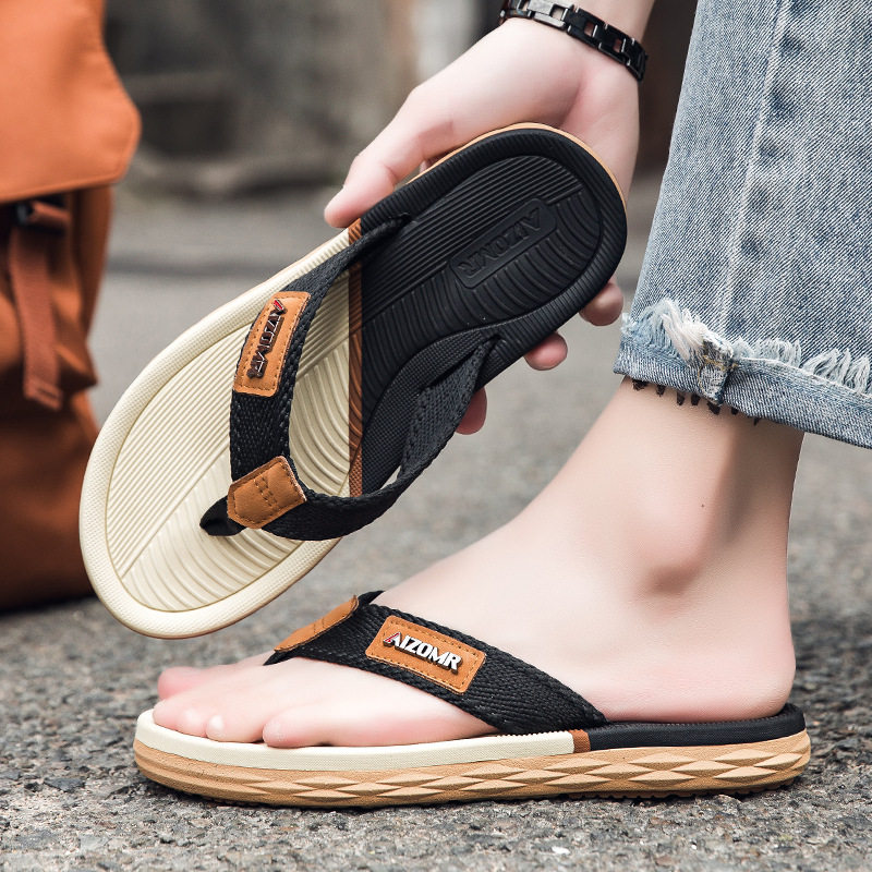 外贸原单高端软底布带人字拖鞋男士高级感防滑防臭耐磨厚底凉拖鞋