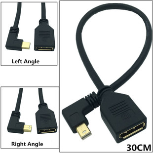 镀金显示器线Mini DisplayPort 公弯头转DP母线大DP母转迷你DP公