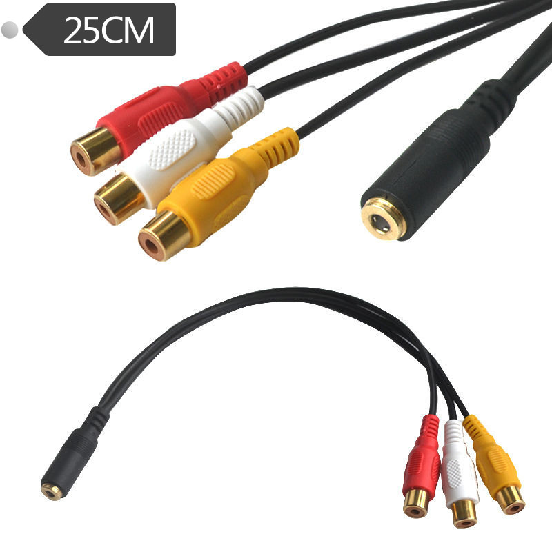 3.5三极母插座转3RCA母插头AV线DC3.5视频音频线转莲花母3RCA