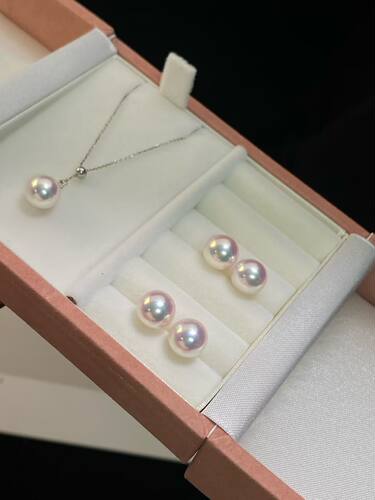 18k金海水akoya珍珠耳钉项链套装