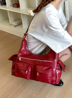 韩国小众辣妹风机车包2025复古多口袋腋下包大学生外出单肩托特包