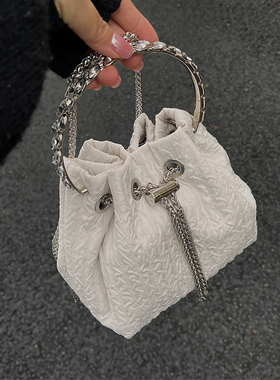 小众烫钻圆环手提包包女2025新款时尚甜美水桶包链条包单肩斜挎包