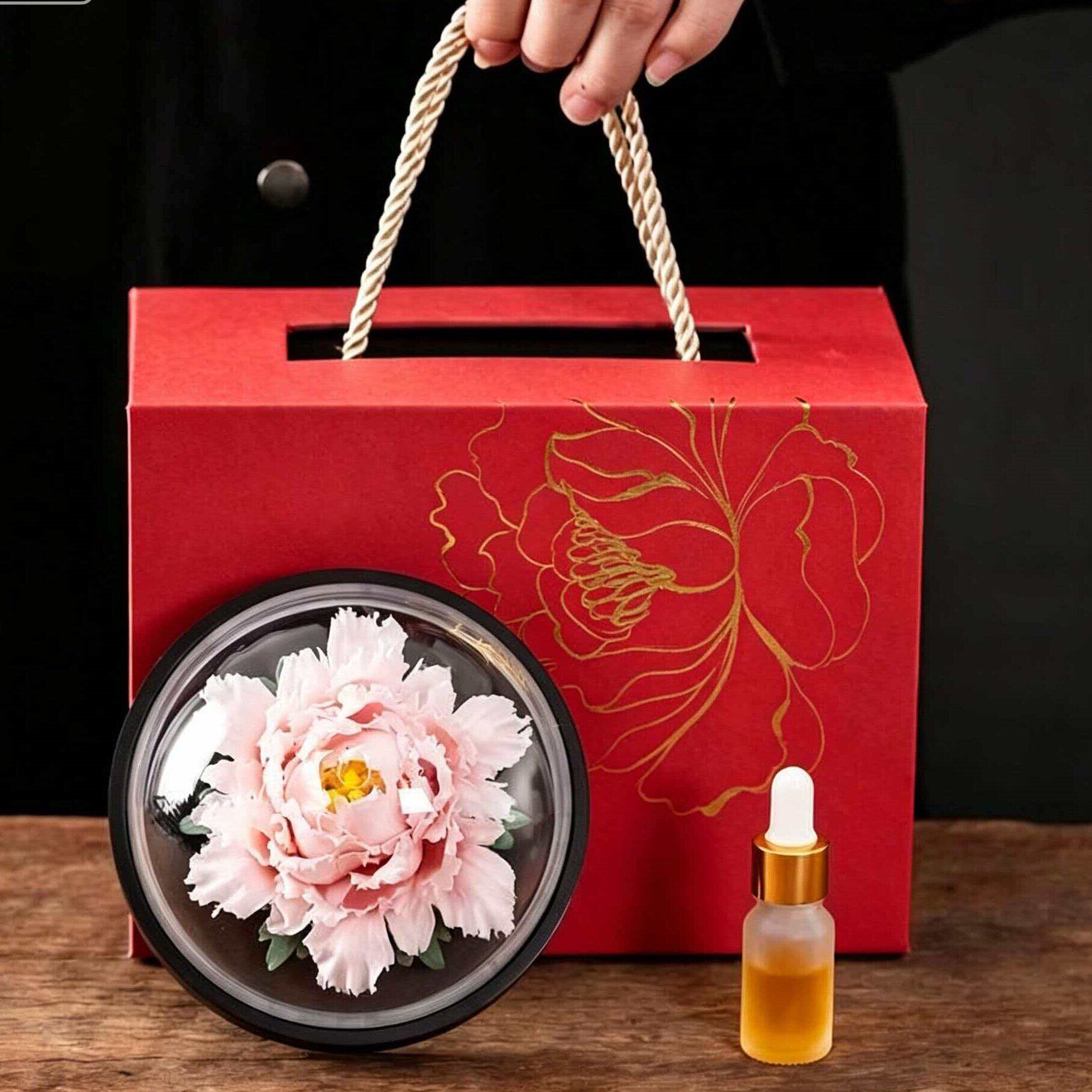 德化非遗瓷花牡丹花香薰摆件礼盒装精油扩香器家居装饰情人节礼物