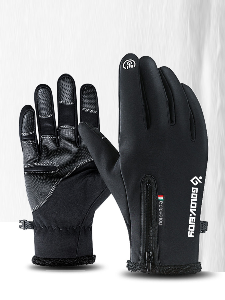 儿童触屏防水手套五指冬厚绒保暖防滑耐磨毛口防风束腕骑车玩手机