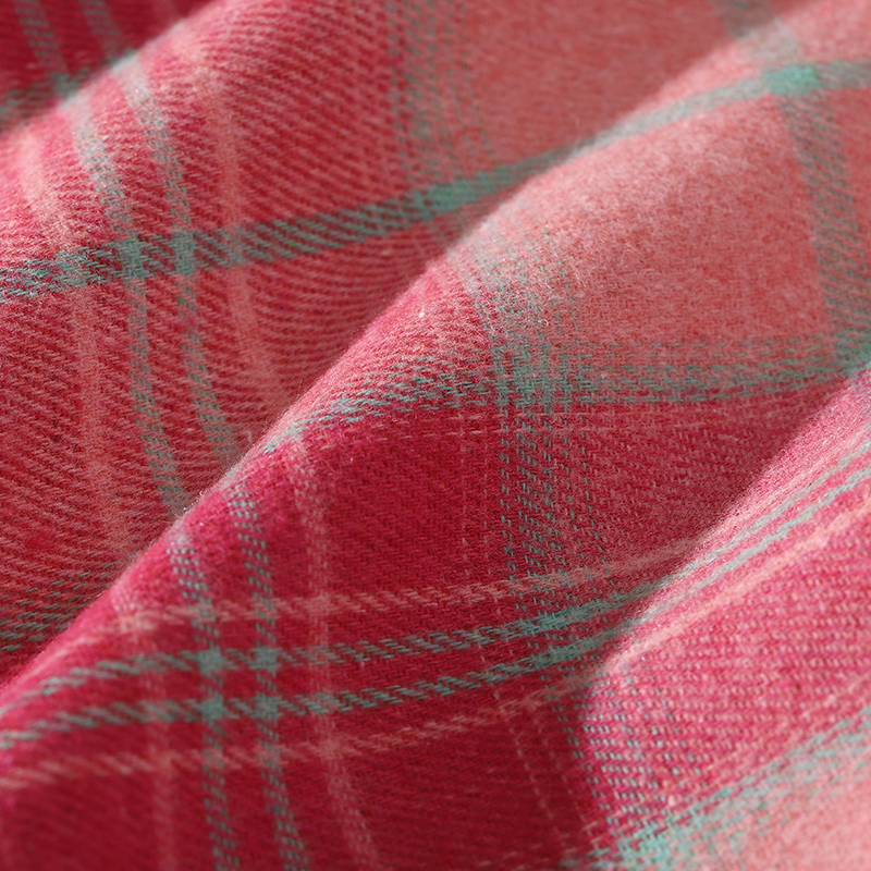 复古涤棉斜纹磨毛粉色格子布料春秋薄款衬衫裙子diy布偶布料桌布