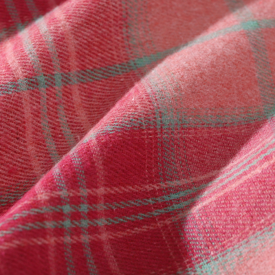 复古涤棉斜纹磨毛粉色格子布料春秋薄款衬衫裙子diy布偶布料桌布