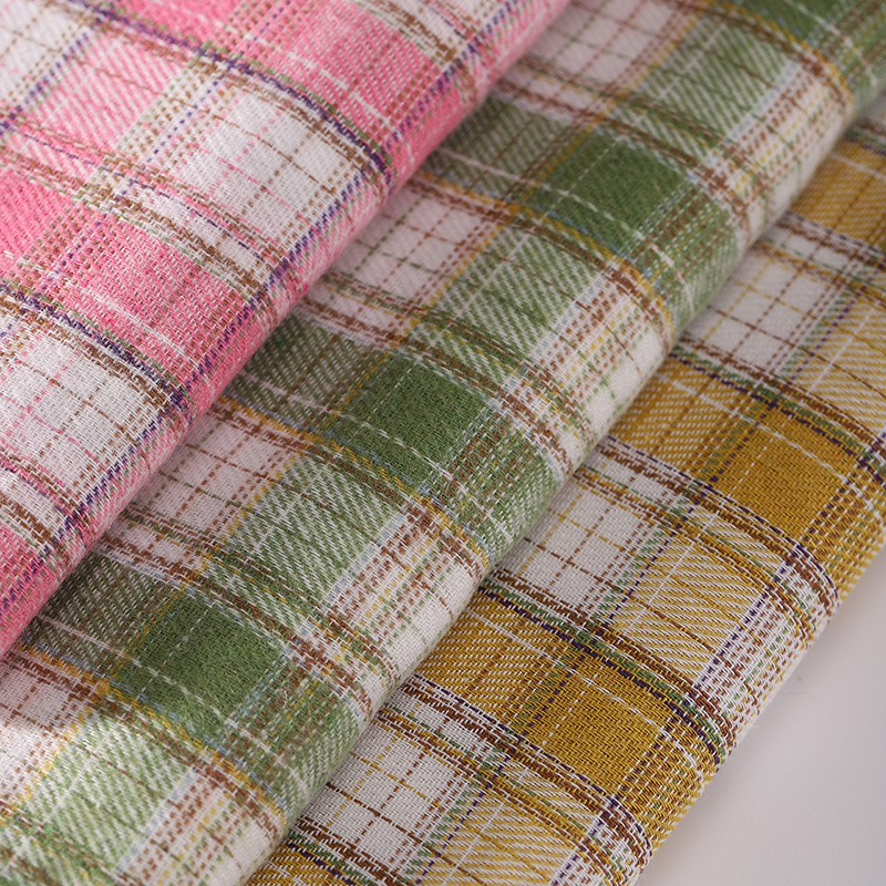 涤棉磨毛小清新格子布料diy