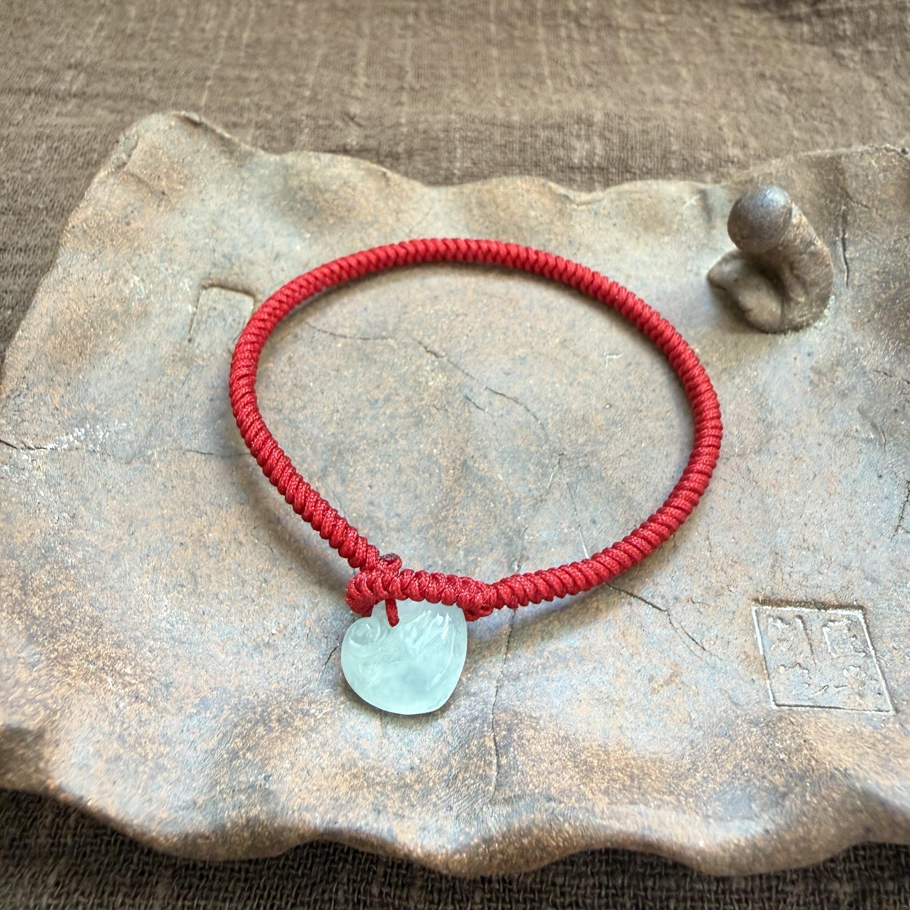 原创金刚结红绳本命年手绳天然翡翠A货如意头手绳编织玉石手链