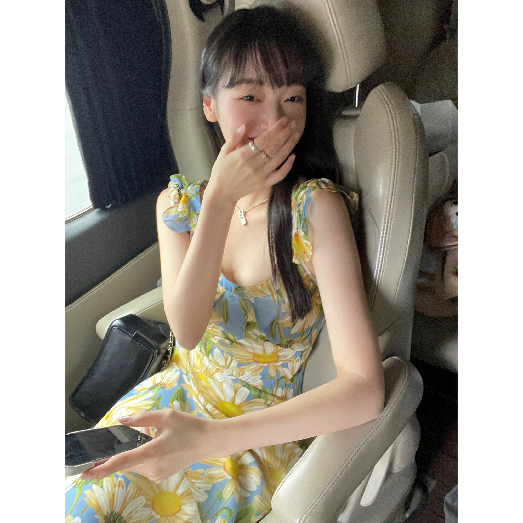 YUYUREAL-浪漫满屋 法式复古油画连衣裙女夏季吊带裙碎花长裙子