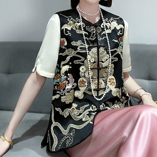 美伦中国风新中式高品质醋酸马夹2025重工刺绣单排盘扣大码马甲女