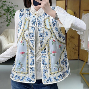 美伦复古优雅马夹2025重工刺绣高品质醋酸新中式宽松大码女装马甲