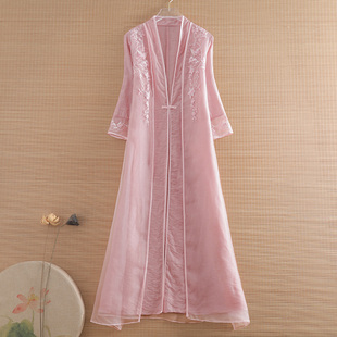 美伦民族风汉服2025假两件套一粒盘扣重工刺绣拼欧根纱外披连衣裙