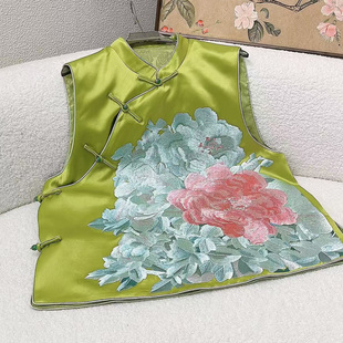 美伦新中式醋酸马甲女2026重磅国风牡丹刺绣改良唐装穿高级感上衣