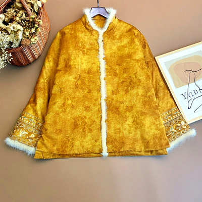 美伦国风桑蚕丝提花夹棉服女显瘦