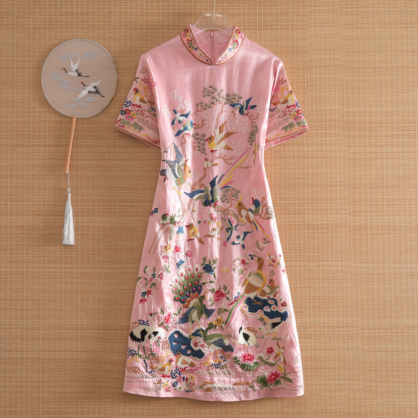 【倾城之韵】升级版美伦2025百鸟重工刺绣醋酸改良旗袍修身连衣裙