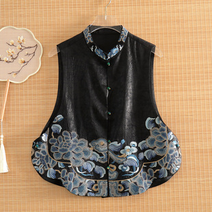 美伦新中式重工祥云刺绣马甲女2025秋季国风江南高级感龟裂纹外搭