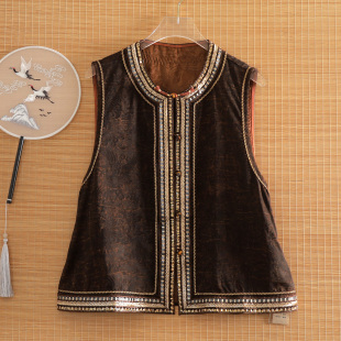 美伦仙鹤舞影香云纱仙鹤提花马甲女2025秋新中式蚕丝国风妈妈贵气