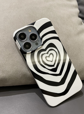 ins时尚高级感黑白爱心15pro防摔菲林软壳iphone13手机壳12mini苹果14Pro半包硬壳11个性xsmax小众78plus