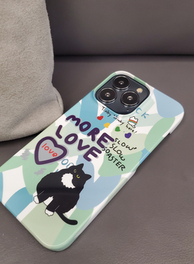 ins爱心小黑猫咪苹果15pro菲林壳iphone14手机壳13promax半包硬壳12mini小众11xsmax全包78p可爱xr软妹se3