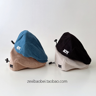 宝宝帽子秋冬款前进帽字母百搭男女宝贝雷帽灯芯绒冬季儿童鸭舌帽