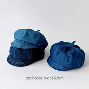 宝宝帽子春秋贝雷帽男女宝鸭舌帽牛仔布儿童八角帽薄款2026新款潮