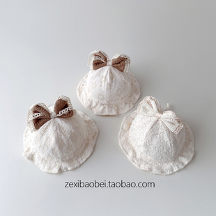 婴儿帽子秋冬款渔夫帽蝴蝶结公主宝宝小月龄保暖帽冬季女宝婴幼儿