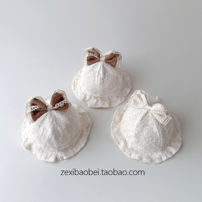 棉布材质婴儿渔夫帽蝴蝶结装饰