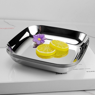 创意韩式 10不锈钢正方盘304茶水托盘蒸菜碟汤盘餐盘子单层加厚