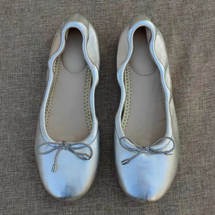 8ow跳舞鞋女单鞋芭蕾舞鞋真羊皮平底平跟圆头蝴蝶结浅口休闲纯色