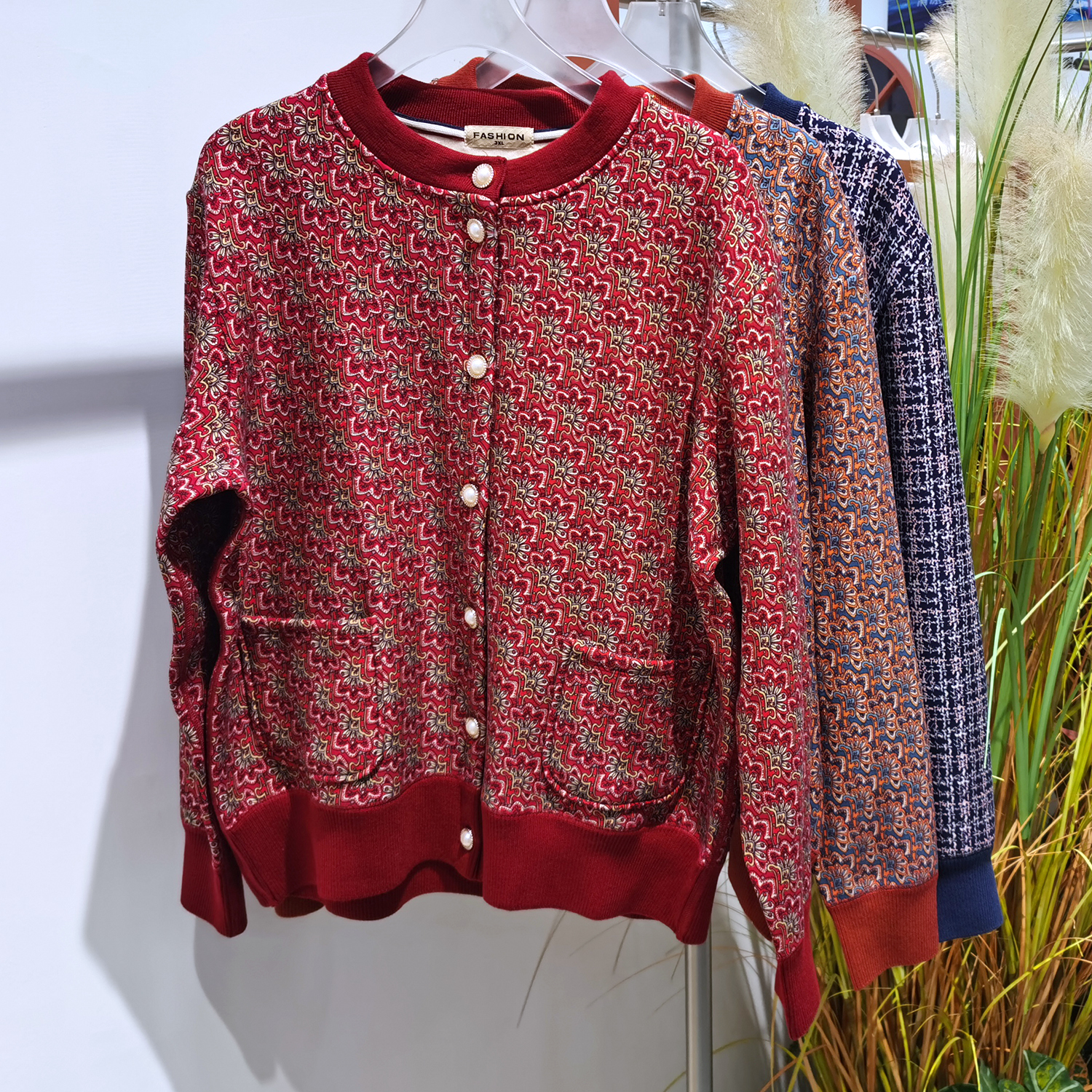 炫尚良品2571中老年女士圆领开衫加绒加厚秋冬针织保暖上衣大码