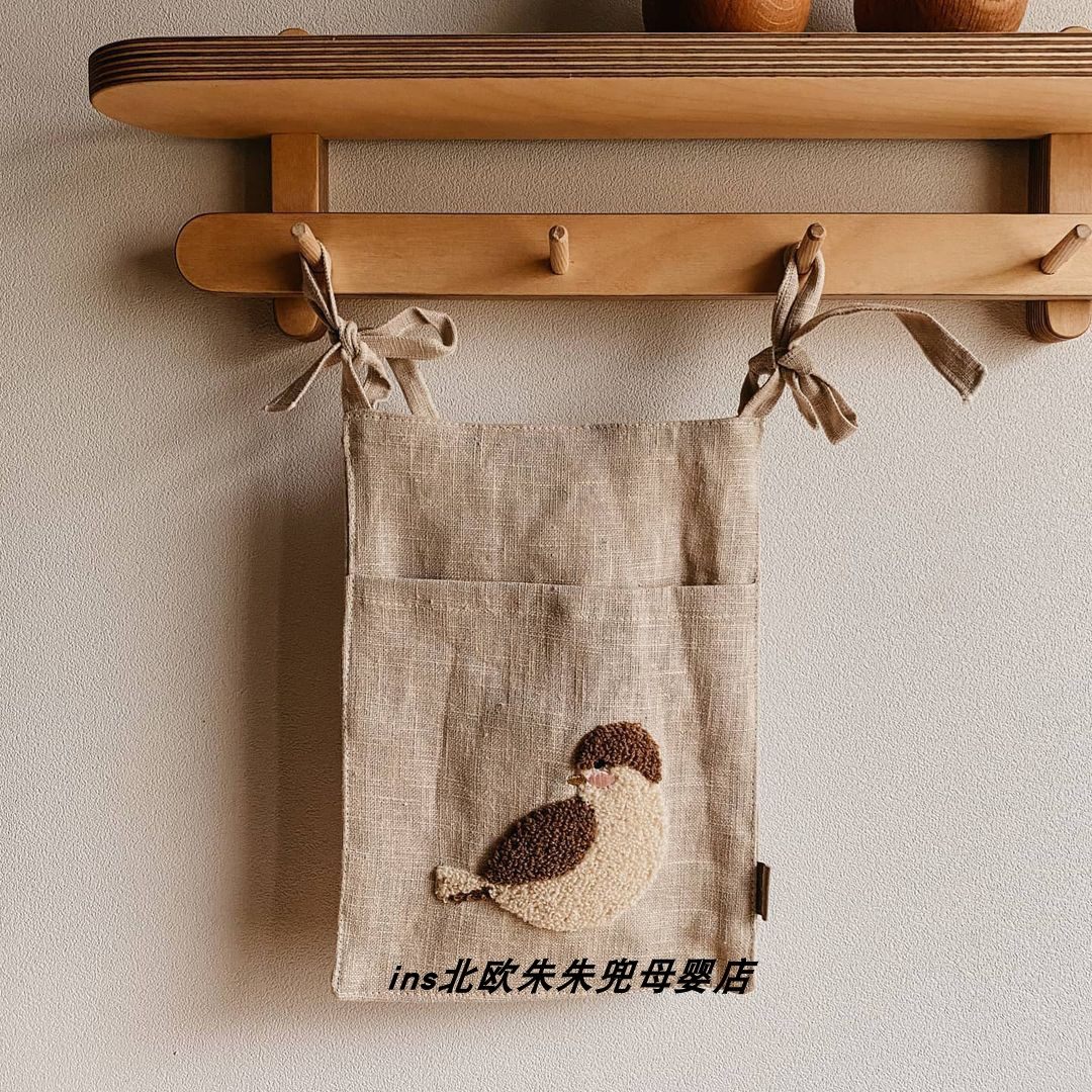 韩系ins刺绣棉麻婴儿床童车座椅背挂袋床边悬挂多用收纳储物袋,收纳整理,收纳挂袋,淘宝优惠券,粉丝福利购,淘宝优惠卷